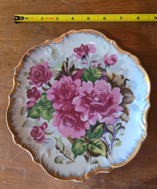 Pink roses antique wall plate