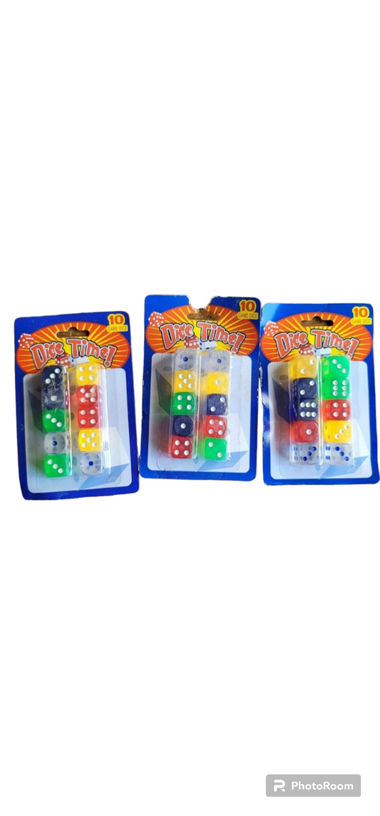 3 packages colored dice