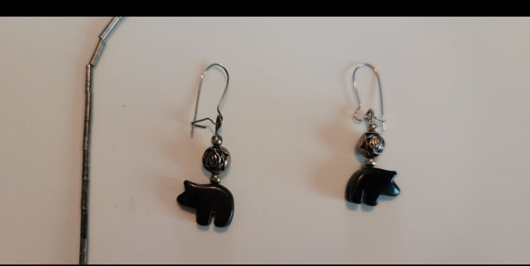 Native black bear earrings & necklace set