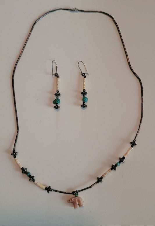 Native stone bear necklace & earrings