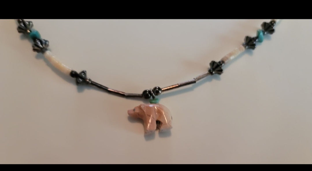Native stone bear necklace & earrings