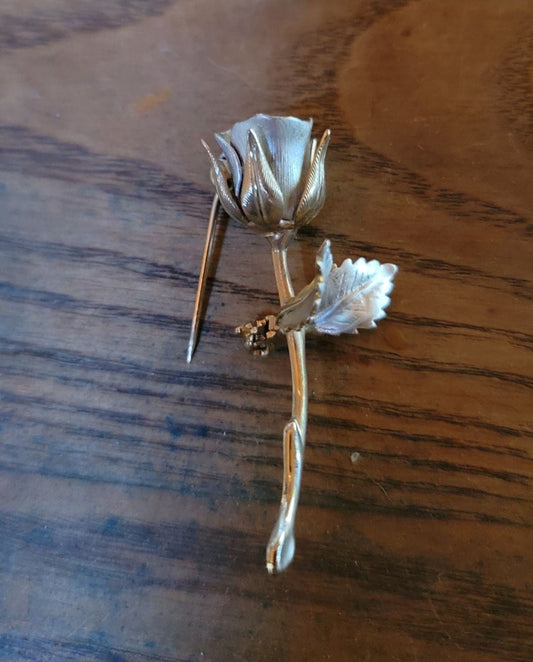 Unique vintage Silver rose brooch