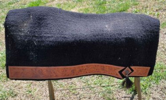 Black wool saddle pad with tooled leather